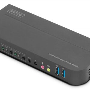 Digitus Przełącznik KVM 2 portowy, 2x HDMI IN, 1x HDMI OUT, 2x USB A, 1x Audio, 4K x 2K 60Hz, IN&OUT