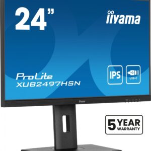 IIYAMA Monitor 24 cale XUB2497HSN-B2 IPS, USB-C Dock, HDMI, DP, 300cd, Pivot, HAS /5y/