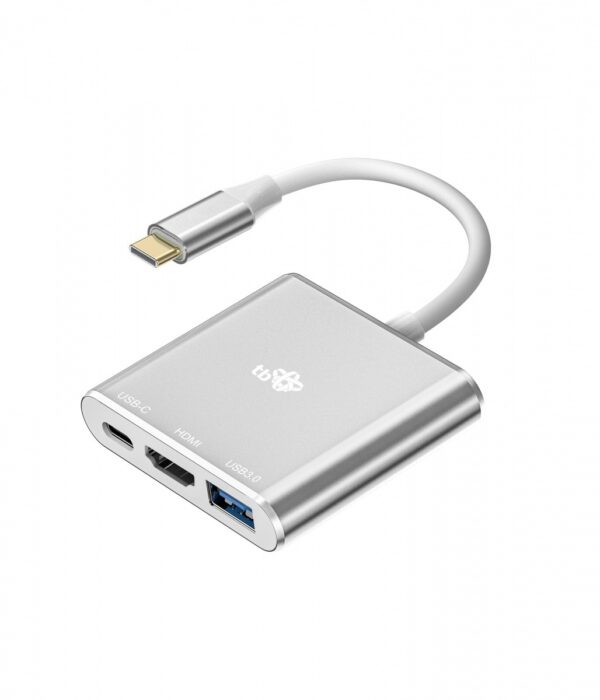 TB Adapter HUB USB C 3w1 - HDMI, USB, PD srebrny
