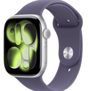 Apple Watch Series 11 GPS koperta 42 mm z aluminium w kolorze srebrnym, pasek sportowy w kolorze mlecznego fioletu - rozmiar S/M
