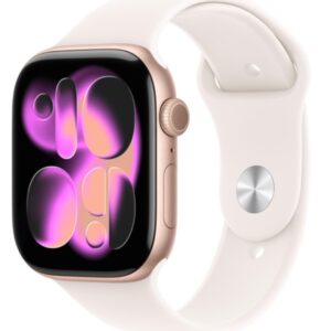 Apple Watch Series 11 GPS, koperta 42 mm z aluminium w kolorze różowego złota, pasek sportowy w kolorze łagodnego różu - rozmiar S/M
