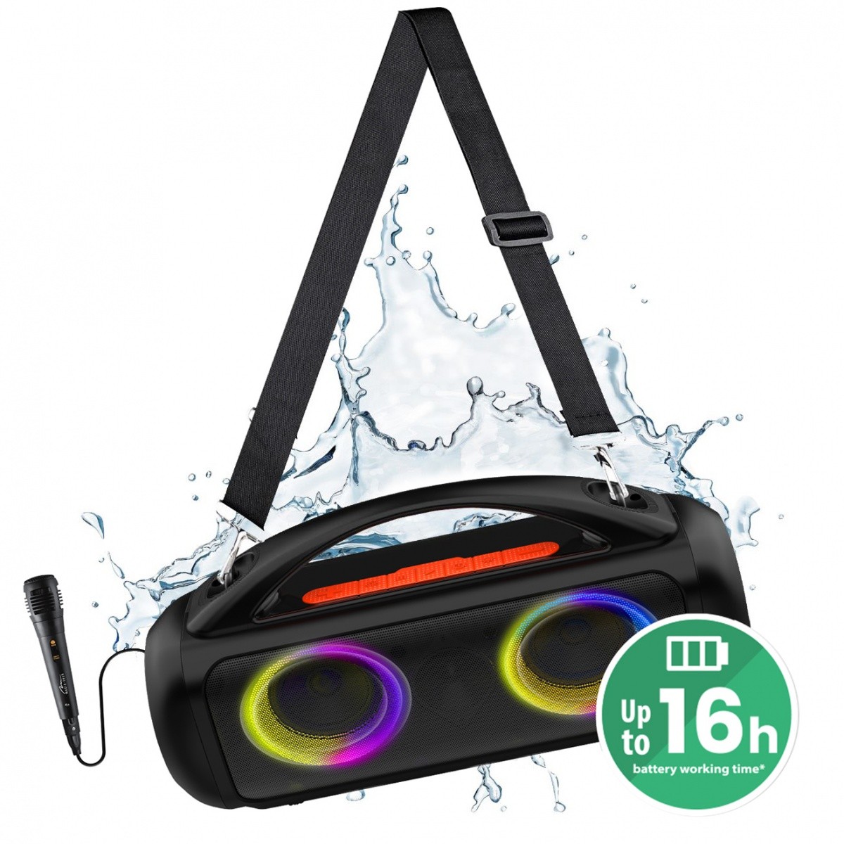 Media-Tech Głośnik POWER AUDIO PRO MT3184 Karaoke/Bluetooth 5.3/TWS/MP3/MicroSD/USB/Jack 6.3/AUX/Equalizer/USB-C/IPX5/RGB/16h/RMS 60W/PMPO 1200W