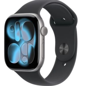 Apple Watch Series 11 GPS koperta 46 mm z aluminium w kolorze gwiezdnej szarości, pasek sportowy w kolorze czarnym - rozmiar S/M