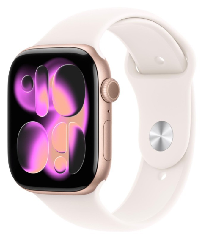 Apple Watch Series 11 GPS+Cellular, koperta 42 mm z aluminium w kolorze różowego złota, pasek sportowy w kolorze łagodnego różu - rozmiar S/M